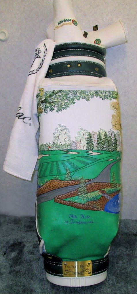  Patricia Hobson's #149 of 200 limited edition golf bag embroidered with the scene of the "Stone Bridge" white leather. 