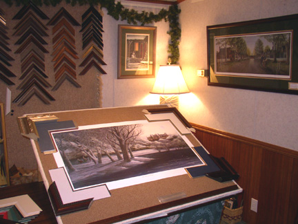 Custom Framing Table at Patricia's Gallery and Frame Shop.