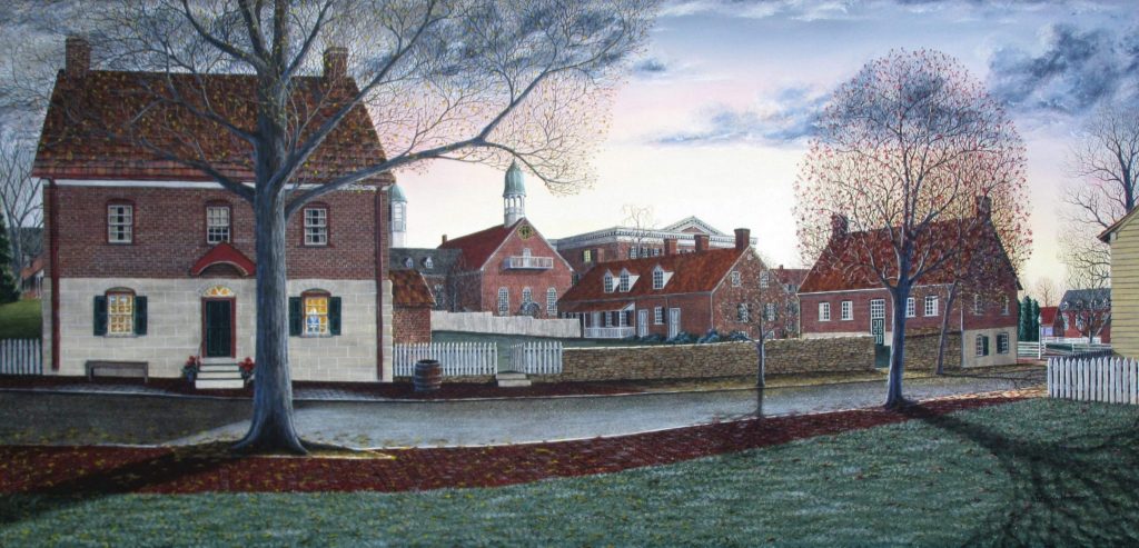 "Our Daily Bread" This fall art print features an early morning sunrise over the Winkler Bakery in the Moravian village of Old Salem in North Carolina.