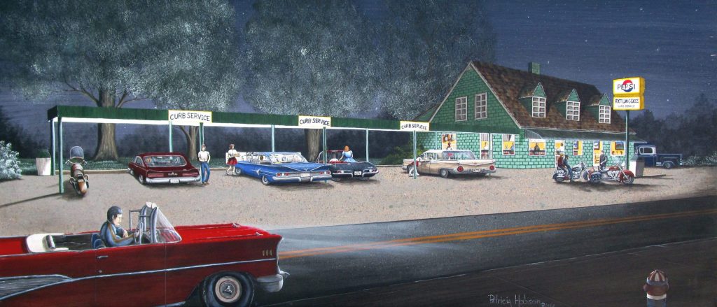 "The Diner" is a nostalgic art print featuring an old diner located near the home of American Country Artist Patricia Hobson. 