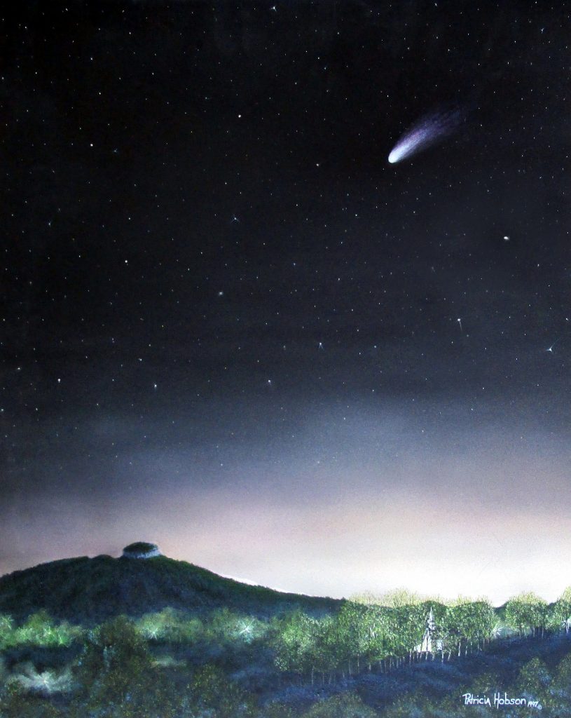 This small astrological art print shows the Hale Bopp Comet as it was seen in the night sky over Pilot Mountain on July 22, 1995.