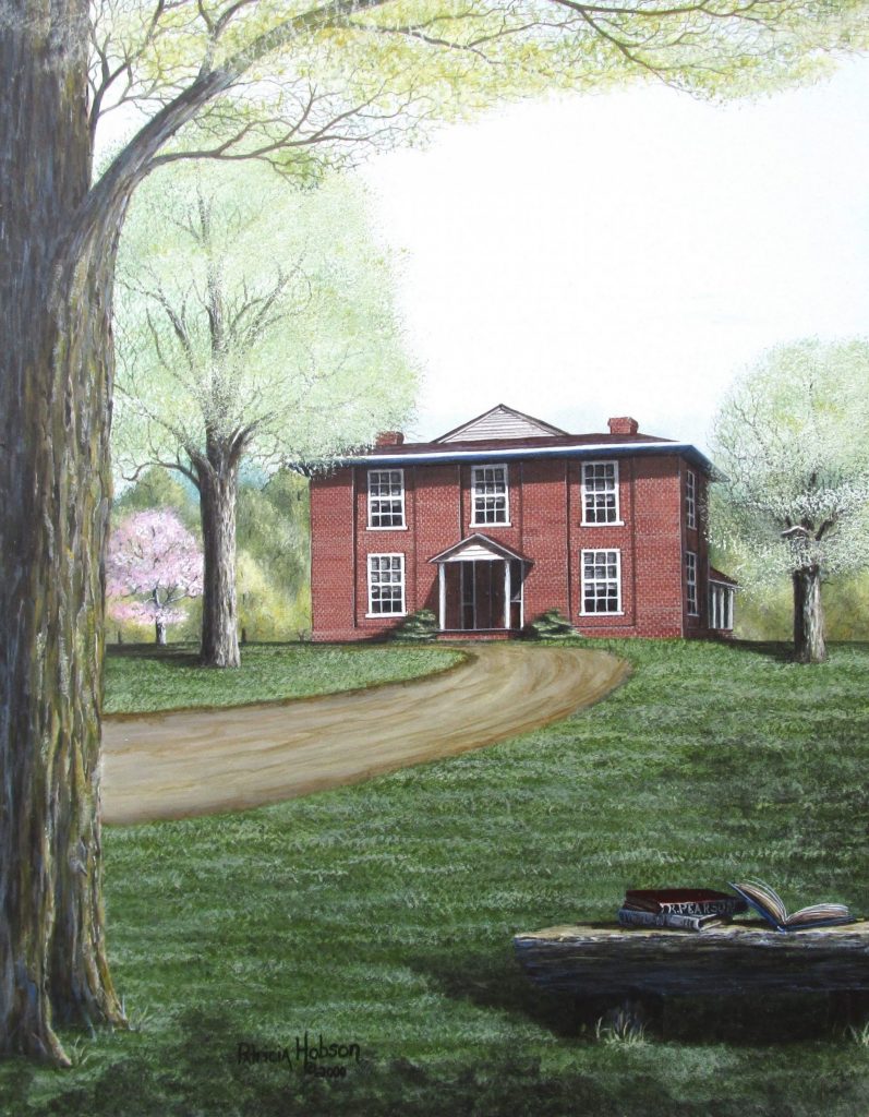 "Richmond Pearson's Dream" is a spring and summer art print featuring the law school that Richmond Pearson built near the banks of the Yadkin River in western North Carolina.