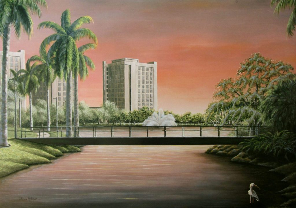 The University of Miami and Lake Osceola are featured in this art print "Sunset at Lake Osceola."