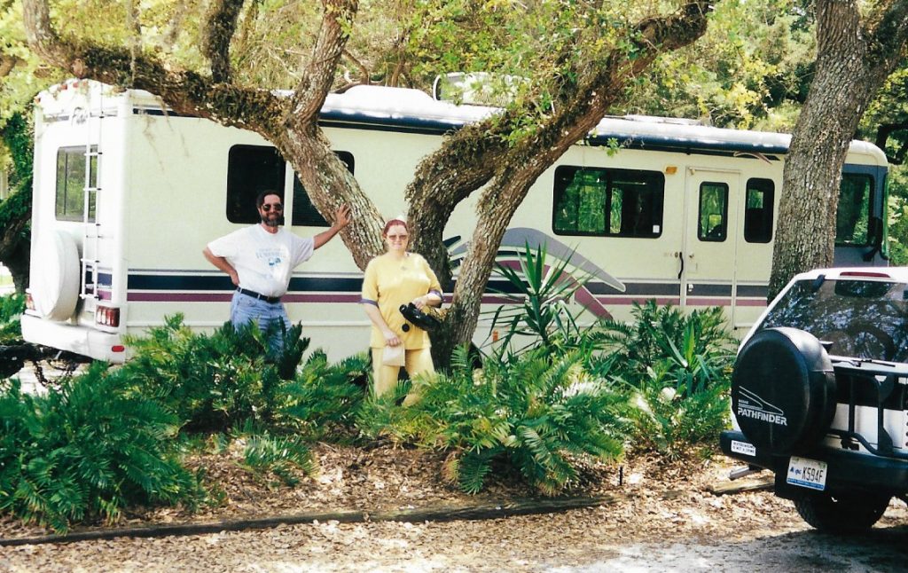 Patricia and Felix with their motorhome at the Crescent City, Fla. Catfish Festival