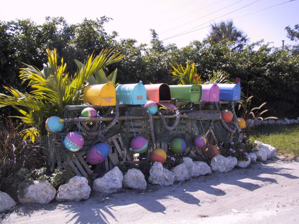 Photograph of mail boxes in Key West that were put in the "Wish You Were Here" print by American Country Artist Patricia Hobson